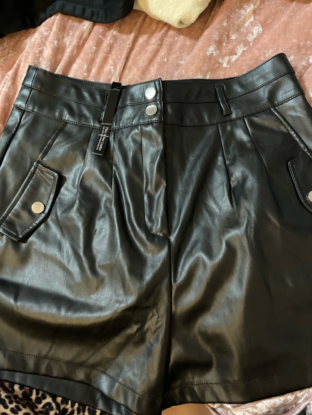 Love Tree Black Faux Leather High-Waist Shorts